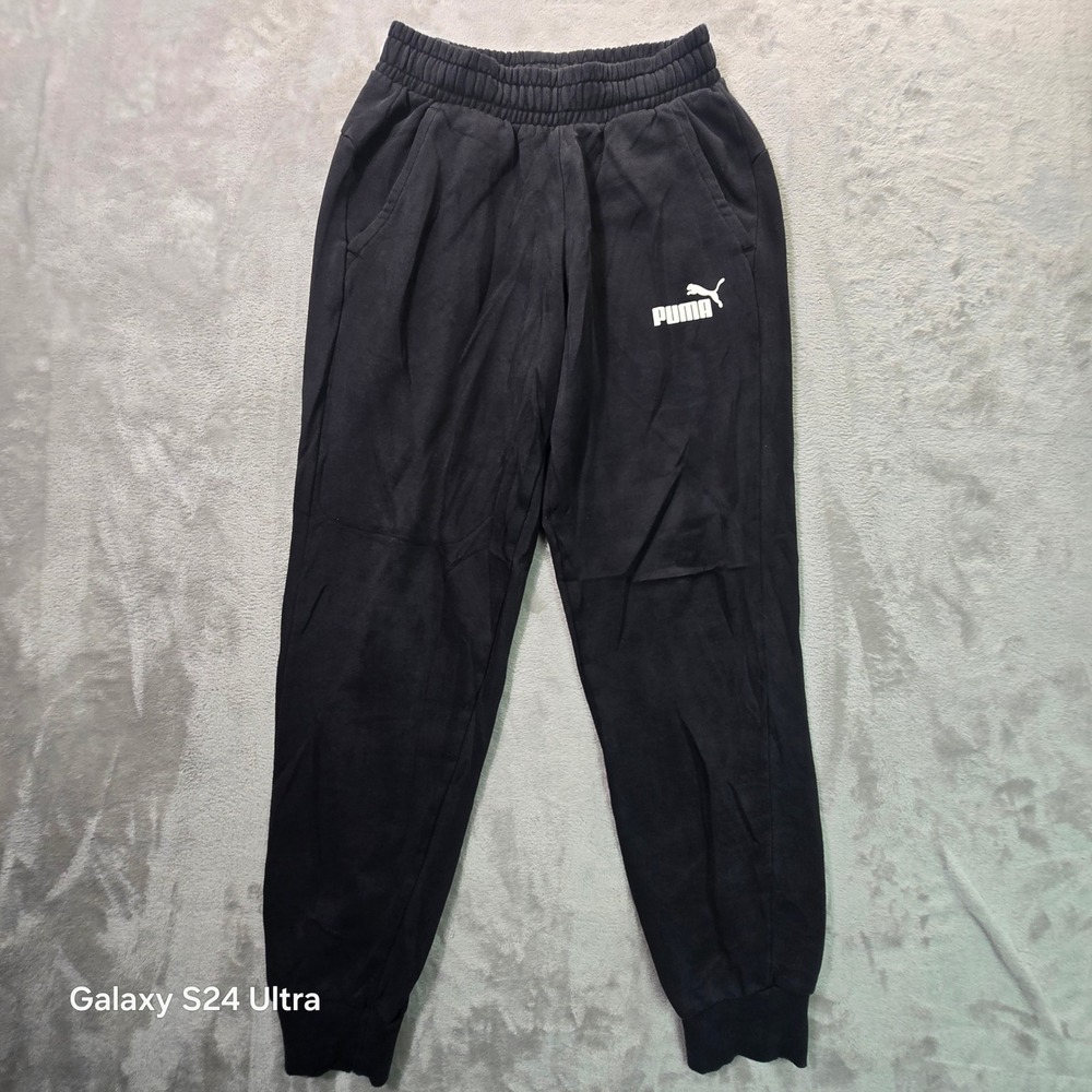 Puma Mens Essentials Fleece Joggers Black White Logo Sweatpants Size Small